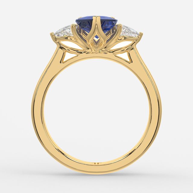 1 Carat Lab Grown Heart Sapphire Trilogy Engagement Ring In Yellow Gold - Ciara