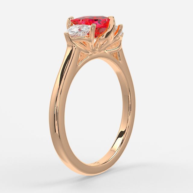 1 Carat Lab Grown Heart Ruby Trilogy Engagement Ring In Rose Gold - Ciara