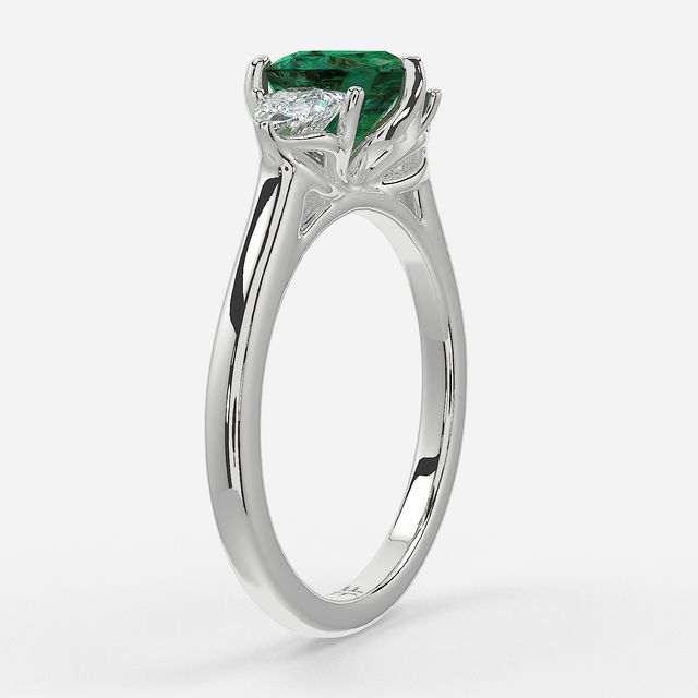 1 Carat Lab Grown Heart Emerald Trilogy Engagement Ring In White Gold - Ciara