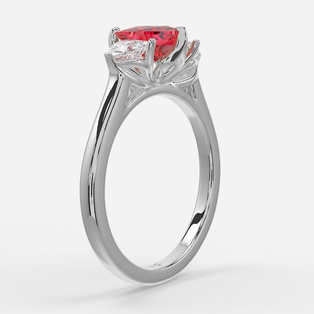1 Carat Lab Grown Heart Ruby Trilogy Engagement Ring In White Gold - Ciara
