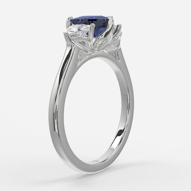 1 Carat Lab Grown Heart Sapphire Trilogy Engagement Ring In White Gold - Ciara