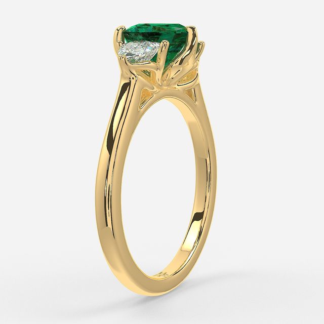 1 Carat Lab Grown Heart Emerald Trilogy Engagement Ring In Yellow Gold - Ciara