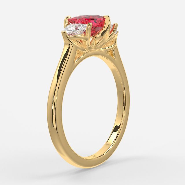 1 Carat Lab Grown Heart Ruby Trilogy Engagement Ring In Yellow Gold - Ciara