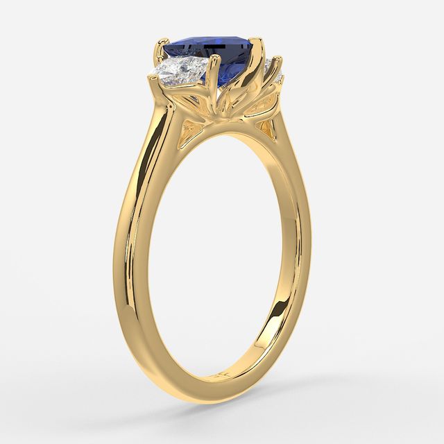 1 Carat Lab Grown Heart Sapphire Trilogy Engagement Ring In Yellow Gold - Ciara