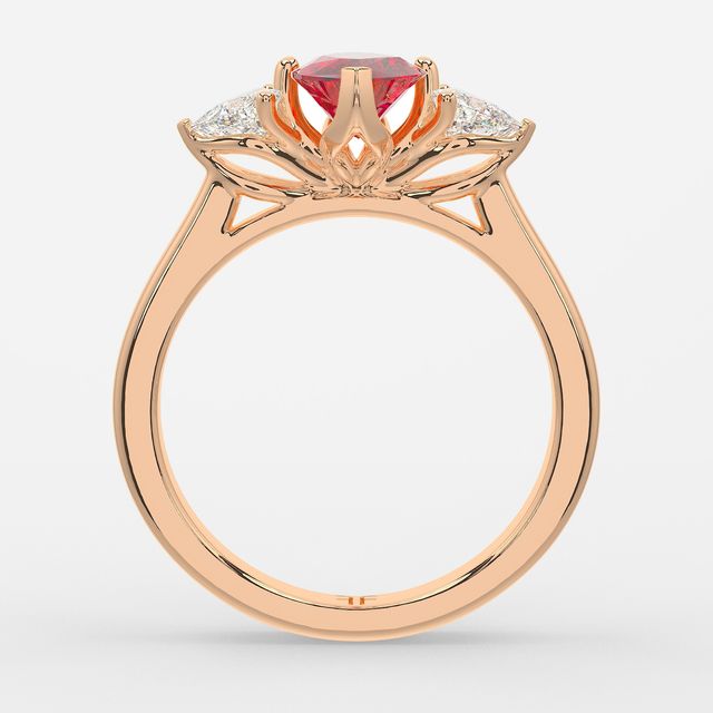 1 Carat Lab Grown Marquise Ruby Trilogy Engagement Ring In Rose Gold - Ciara