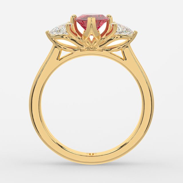 1 Carat Lab Grown Marquise Ruby Trilogy Engagement Ring In Yellow Gold - Ciara