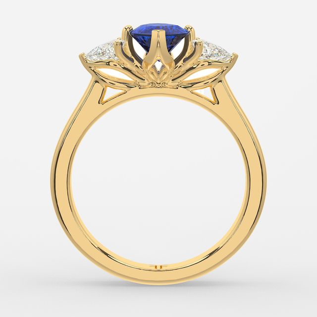 1 Carat Lab Grown Marquise Sapphire Trilogy Engagement Ring In Yellow Gold - Ciara