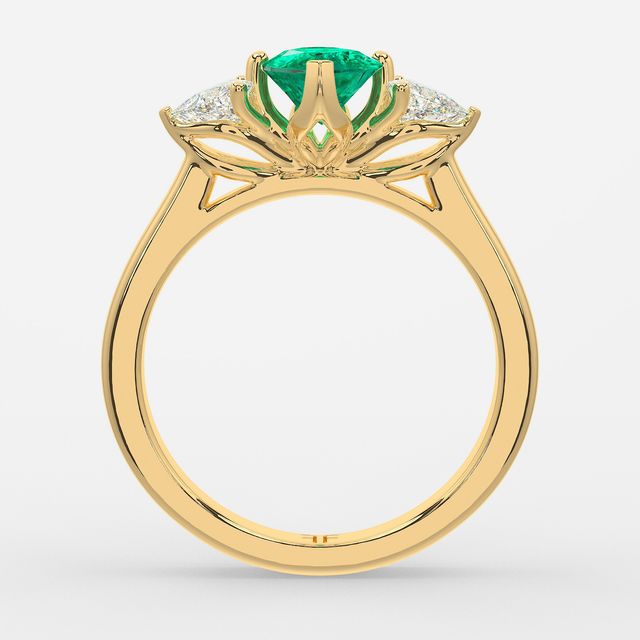 1 Carat Lab Grown Marquise Emerald Trilogy Engagement Ring In Yellow Gold - Ciara