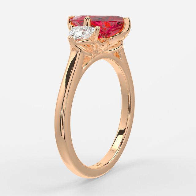 1 Carat Lab Grown Marquise Ruby Trilogy Engagement Ring In Rose Gold - Ciara