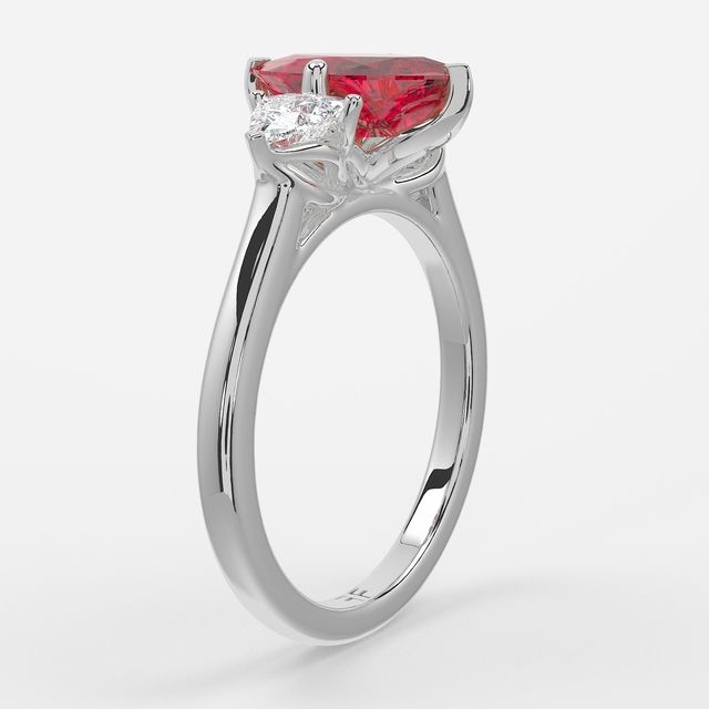 1 Carat Lab Grown Marquise Ruby Trilogy Engagement Ring In White Gold - Ciara
