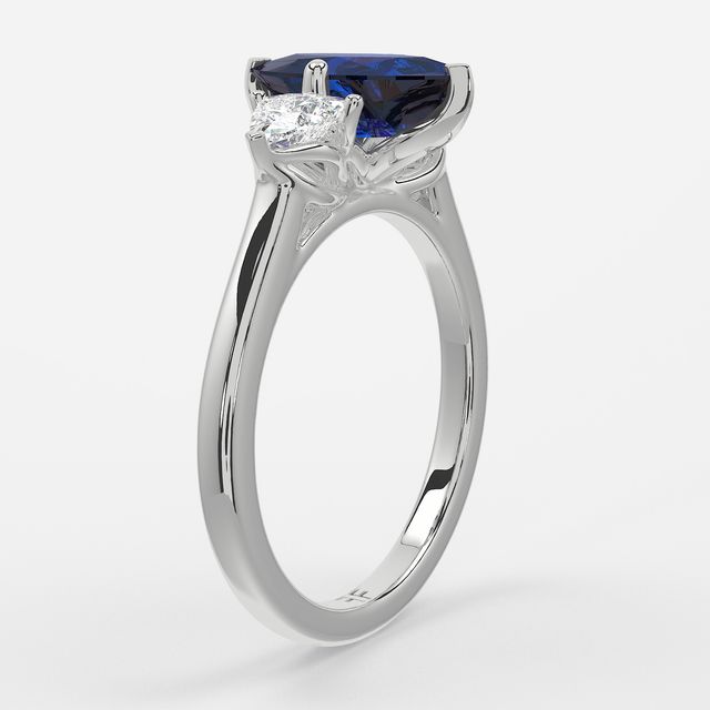 1 Carat Lab Grown Marquise Sapphire Trilogy Engagement Ring In White Gold - Ciara