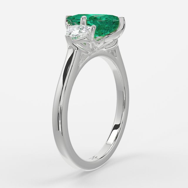 1 Carat Lab Grown Marquise Emerald Trilogy Engagement Ring In White Gold - Ciara