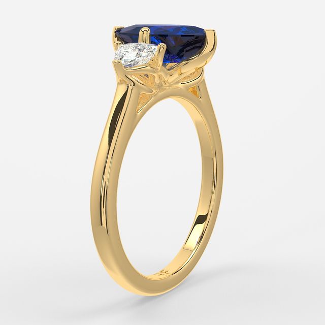 1 Carat Lab Grown Marquise Sapphire Trilogy Engagement Ring In Yellow Gold - Ciara