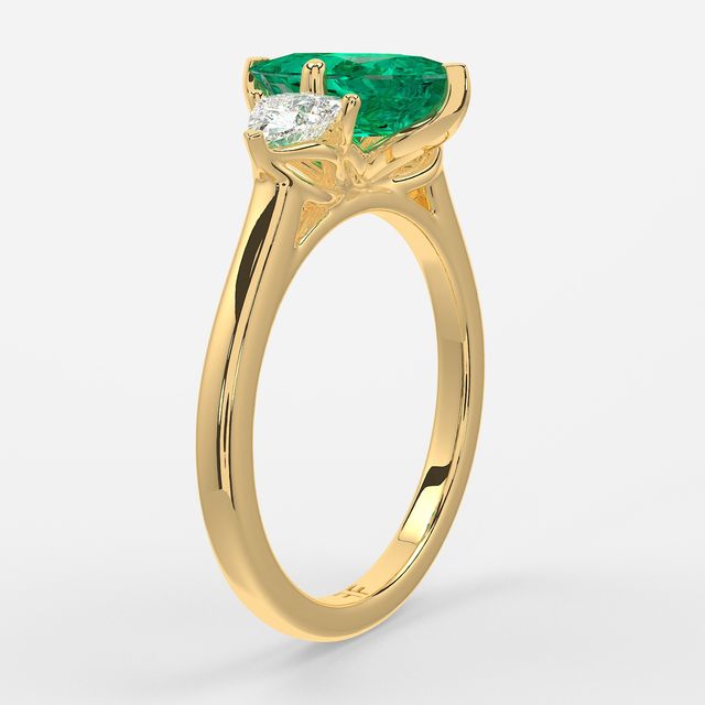 1 Carat Lab Grown Marquise Emerald Trilogy Engagement Ring In Yellow Gold - Ciara