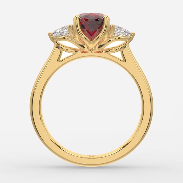 1 Carat Lab Grown Oval Ruby Trilogy Engagement Ring In Yellow Gold - Ciara