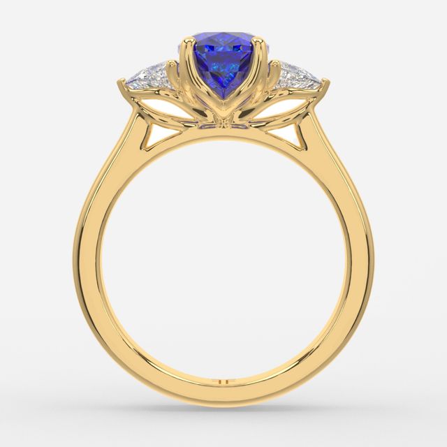 1 Carat Lab Grown Oval Sapphire Trilogy Engagement Ring In Yellow Gold - Ciara