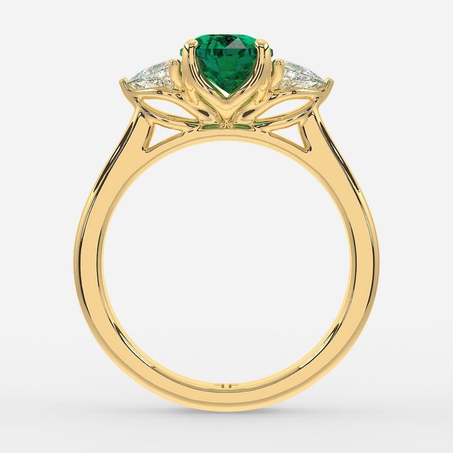 1 Carat Lab Grown Oval Emerald Trilogy Engagement Ring In Yellow Gold - Ciara