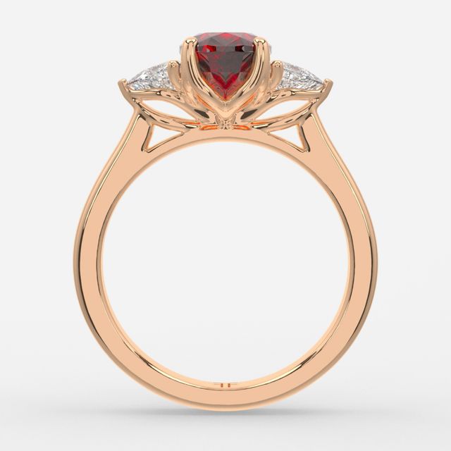 1 Carat Lab Grown Oval Ruby Trilogy Engagement Ring In Rose Gold - Ciara
