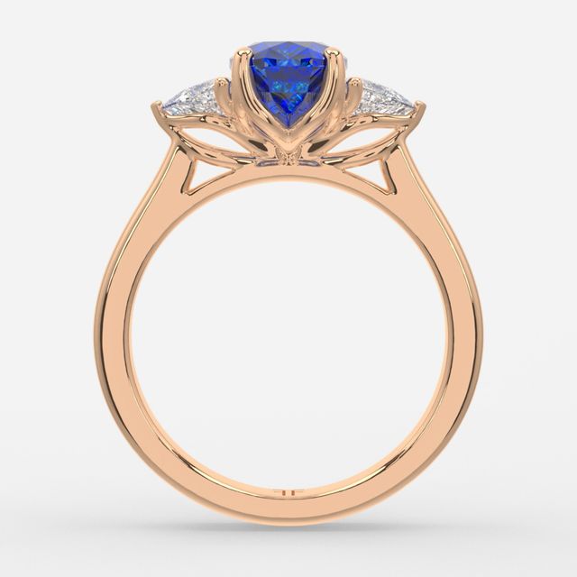 1 Carat Lab Grown Oval Sapphire Trilogy Engagement Ring In Rose Gold - Ciara