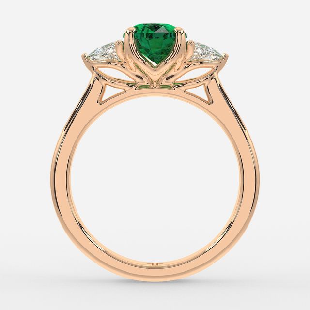 1 Carat Lab Grown Oval Emerald Trilogy Engagement Ring In Rose Gold - Ciara