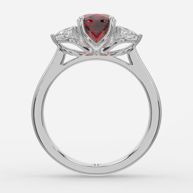 1 Carat Lab Grown Oval Ruby Trilogy Engagement Ring In White Gold - Ciara