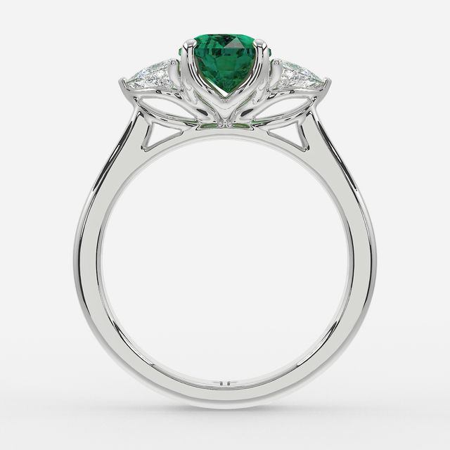 1 Carat Lab Grown Oval Emerald Trilogy Engagement Ring In White Gold - Ciara