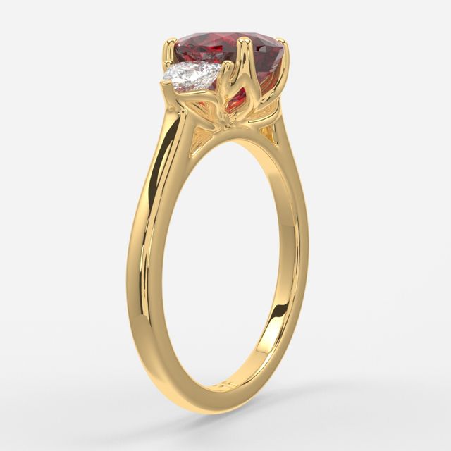 1 Carat Lab Grown Oval Ruby Trilogy Engagement Ring In Yellow Gold - Ciara