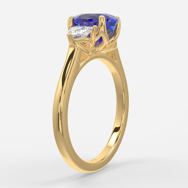 1 Carat Lab Grown Oval Sapphire Trilogy Engagement Ring In Yellow Gold - Ciara