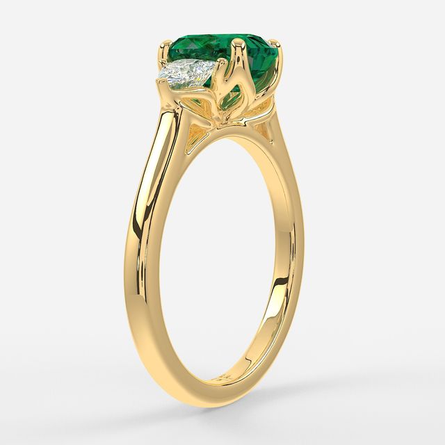 1 Carat Lab Grown Oval Emerald Trilogy Engagement Ring In Yellow Gold - Ciara