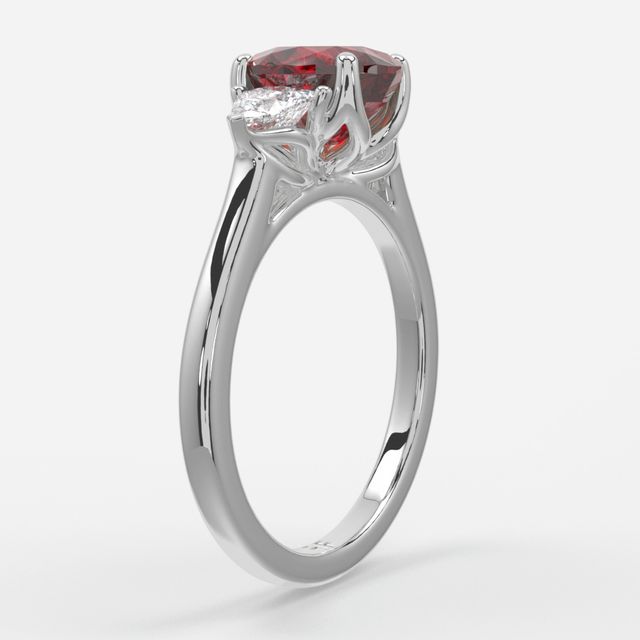 1 Carat Lab Grown Oval Ruby Trilogy Engagement Ring In White Gold - Ciara