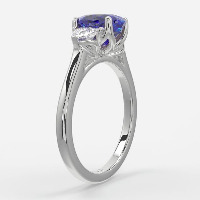 1 Carat Lab Grown Oval Sapphire Trilogy Engagement Ring In White Gold - Ciara