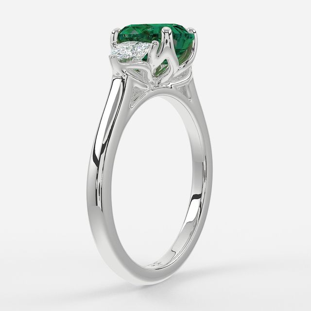 1 Carat Lab Grown Oval Emerald Trilogy Engagement Ring In White Gold - Ciara