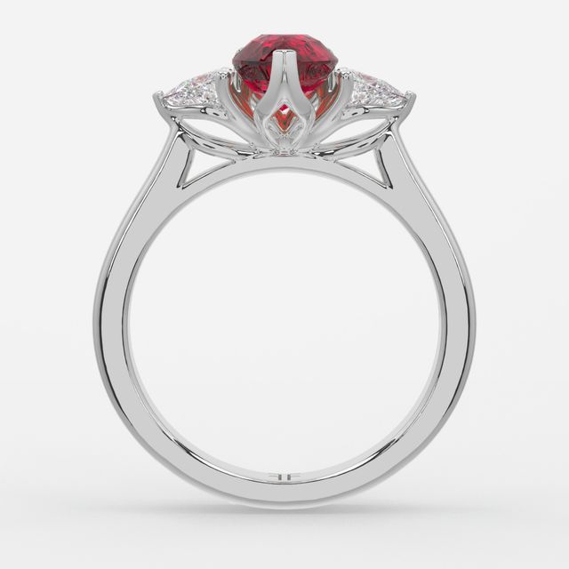 1 Carat Lab Grown Pear Ruby Trilogy Engagement Ring In White Gold - Ciara