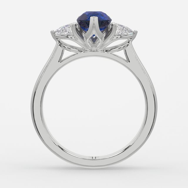 1 Carat Lab Grown Pear Sapphire Trilogy Engagement Ring In White Gold - Ciara