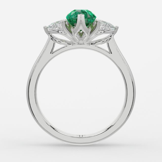 1 Carat Lab Grown Pear Emerald Trilogy Engagement Ring In White Gold - Ciara