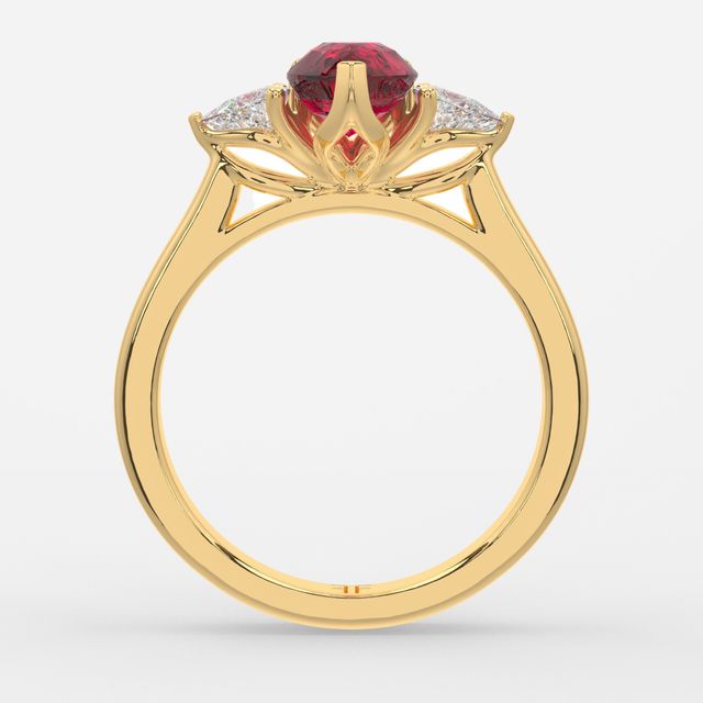 1 Carat Lab Grown Pear Ruby Trilogy Engagement Ring In Yellow Gold - Ciara
