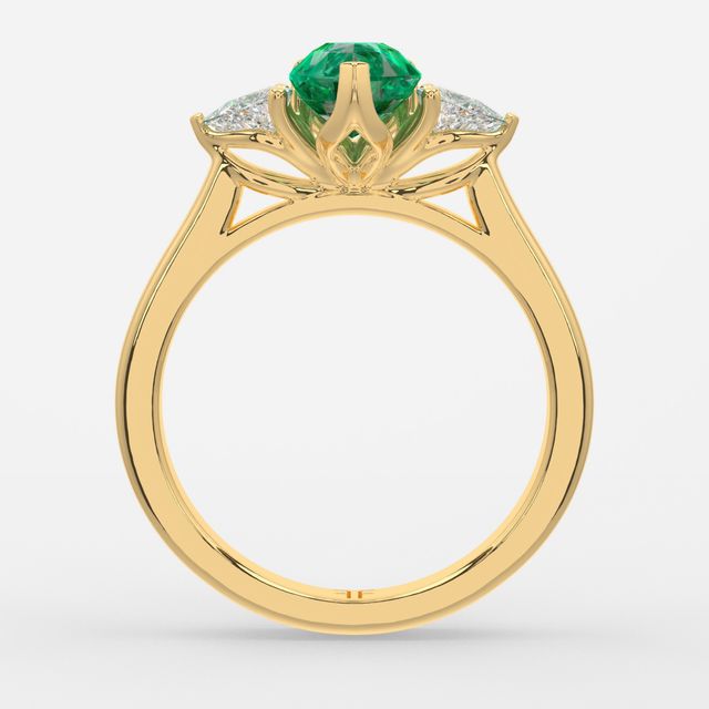 1 Carat Lab Grown Pear Emerald Trilogy Engagement Ring In Yellow Gold - Ciara