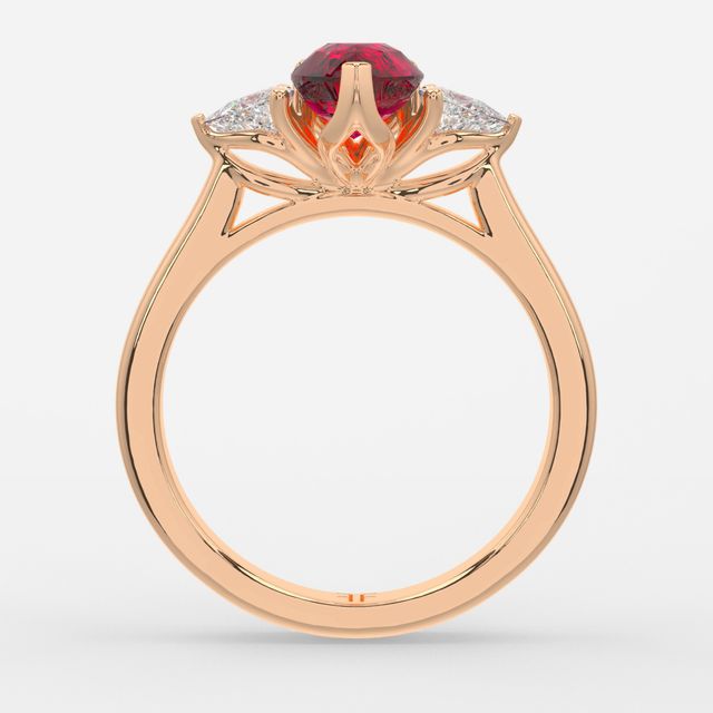 1 Carat Lab Grown Pear Ruby Trilogy Engagement Ring In Rose Gold - Ciara