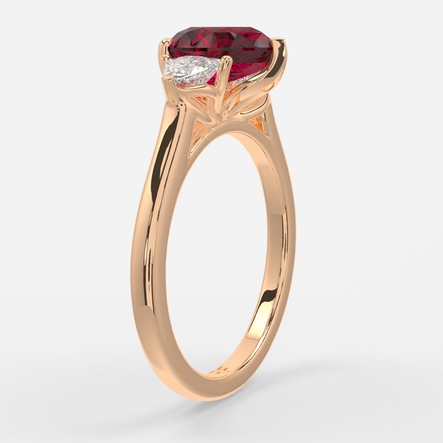 1 Carat Lab Grown Pear Ruby Trilogy Engagement Ring In Rose Gold - Ciara