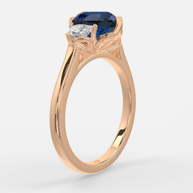 1 Carat Lab Grown Pear Sapphire Trilogy Engagement Ring In Rose Gold - Ciara
