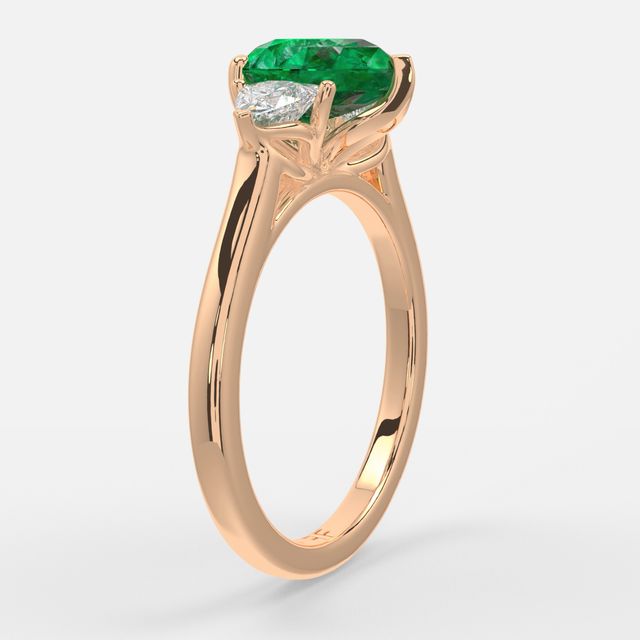 1 Carat Lab Grown Pear Emerald Trilogy Engagement Ring In Rose Gold - Ciara