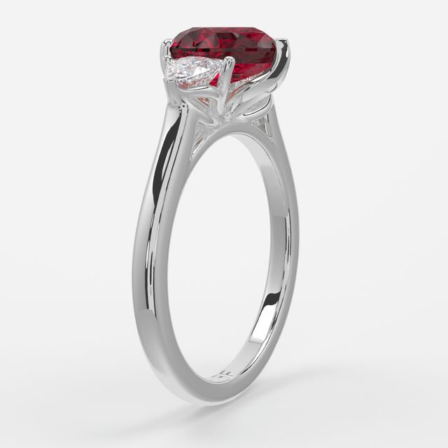 1 Carat Lab Grown Pear Ruby Trilogy Engagement Ring In White Gold - Ciara
