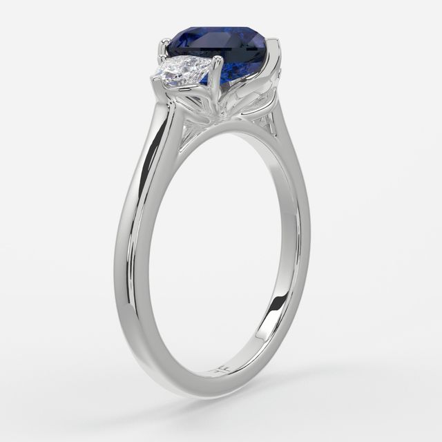 1 Carat Lab Grown Pear Sapphire Trilogy Engagement Ring In White Gold - Ciara