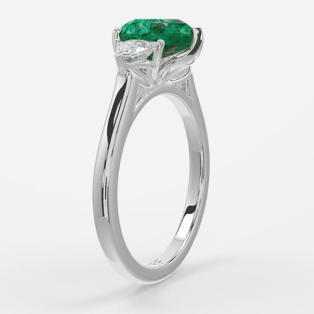 1 Carat Lab Grown Pear Emerald Trilogy Engagement Ring In White Gold - Ciara