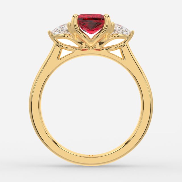 1 Carat Lab Grown Princess Ruby Trilogy Engagement Ring In Yellow Gold - Ciara