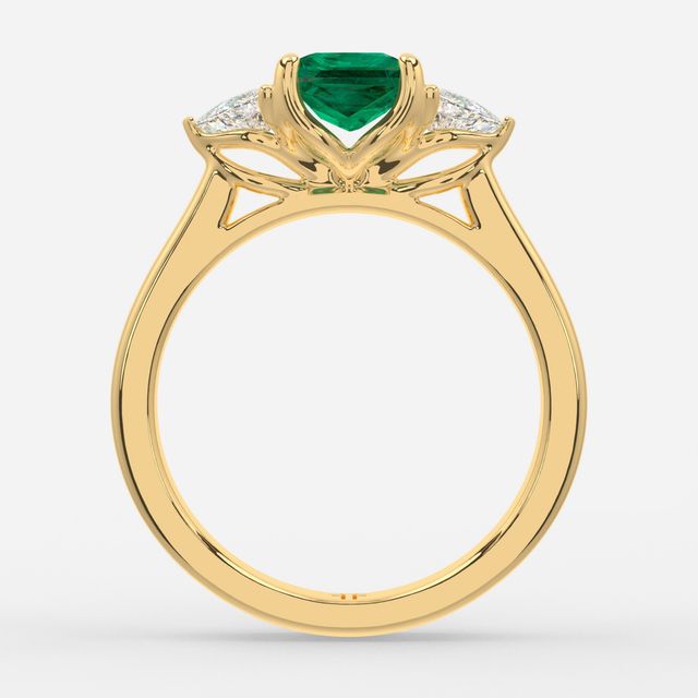 1 Carat Lab Grown Princess Emerald Trilogy Engagement Ring In Yellow Gold - Ciara