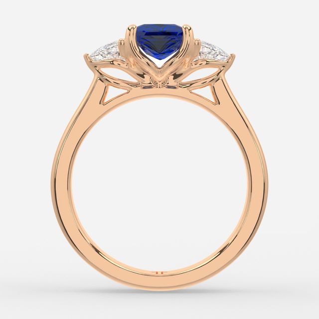 1 Carat Lab Grown Princess Sapphire Trilogy Engagement Ring In Rose Gold - Ciara