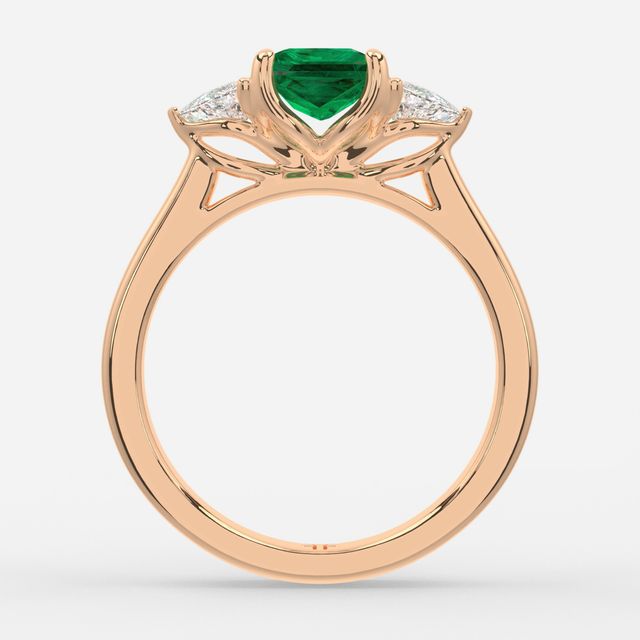 1 Carat Lab Grown Princess Emerald Trilogy Engagement Ring In Rose Gold - Ciara