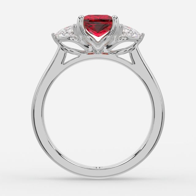 1 Carat Lab Grown Princess Ruby Trilogy Engagement Ring In White Gold - Ciara