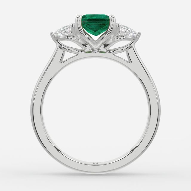 1 Carat Lab Grown Princess Emerald Trilogy Engagement Ring In White Gold - Ciara